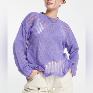 Asos Design sweater distressed detail loose stitch lilac purple medium